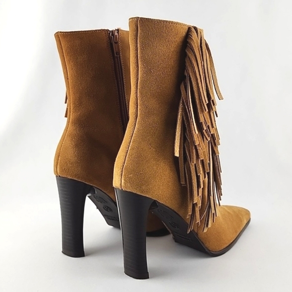 Predictions Collection Tan Suede Leather Fringed Heeled Boot Westen Style Sz 5.5 - Picture 6 of 16